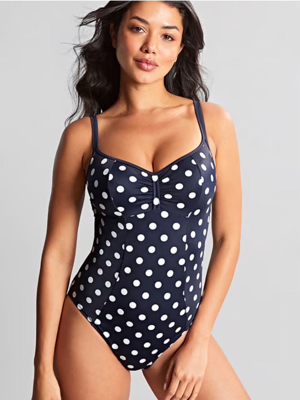 Panache Anya Riva Navy Spot Underwire Balcony Swimsuit Size 36FF NWT